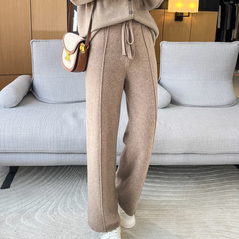 ANGEL 100% Merino Wool Women's Mid Seam Pants Autumn Winter Casual Soft Warm Cashmere Knitted Trousers New Fashion Cosy Pants