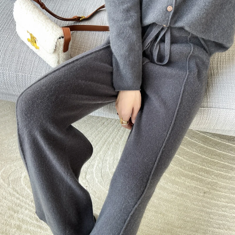 ANGEL 100% Merino Wool Women's Mid Seam Pants Autumn Winter Casual Soft Warm Cashmere Knitted Trousers New Fashion Cosy Pants