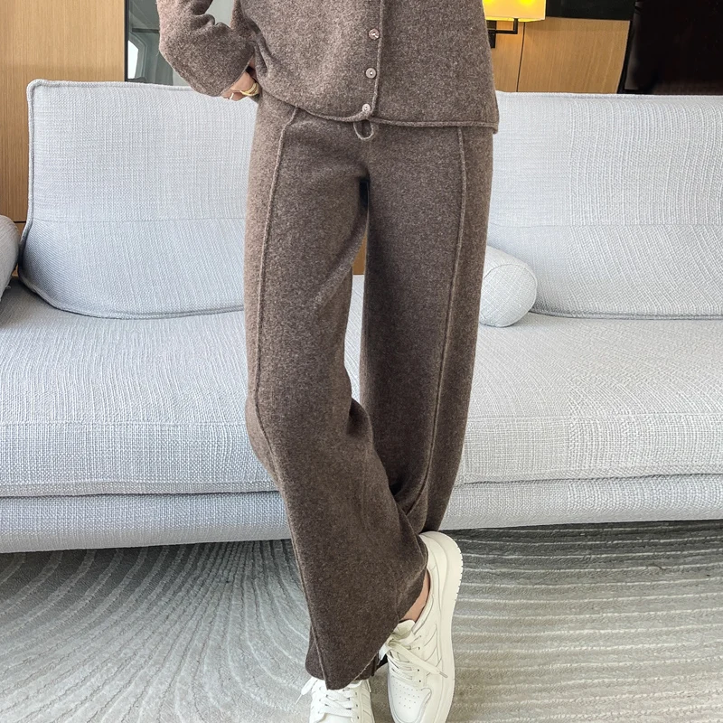 ANGEL 100% Merino Wool Women's Mid Seam Pants Autumn Winter Casual Soft Warm Cashmere Knitted Trousers New Fashion Cosy Pants