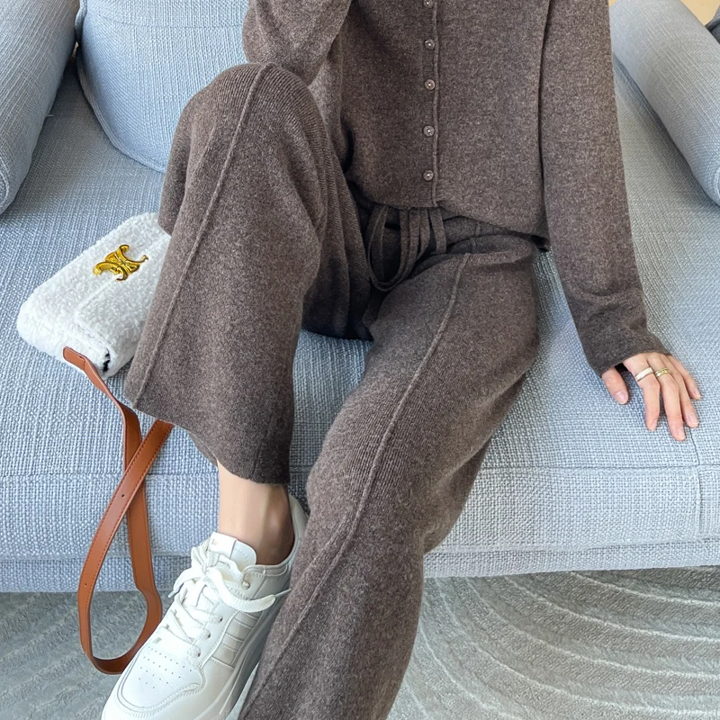 ANGEL 100% Merino Wool Women's Mid Seam Pants Autumn Winter Casual Soft Warm Cashmere Knitted Trousers New Fashion Cosy Pants
