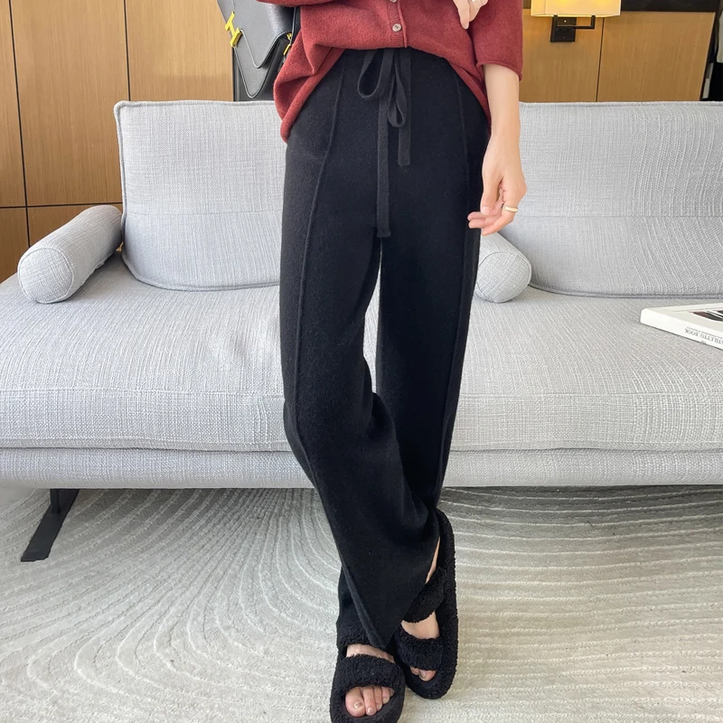 ANGEL 100% Merino Wool Women's Mid Seam Pants Autumn Winter Casual Soft Warm Cashmere Knitted Trousers New Fashion Cosy Pants