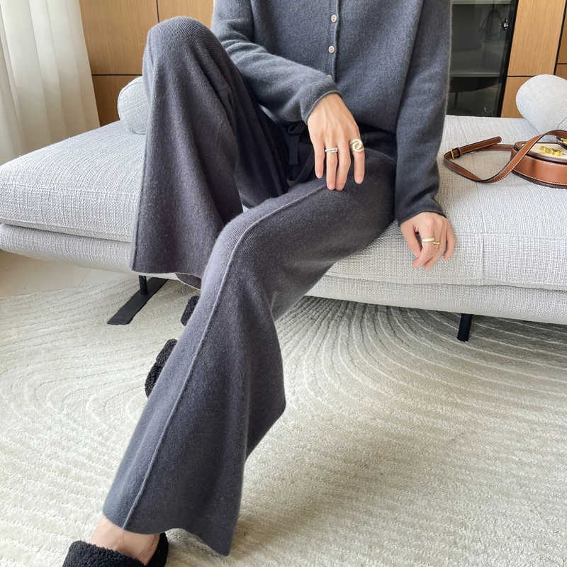 ANGEL 100% Merino Wool Women's Mid Seam Pants Autumn Winter Casual Soft Warm Cashmere Knitted Trousers New Fashion Cosy Pants