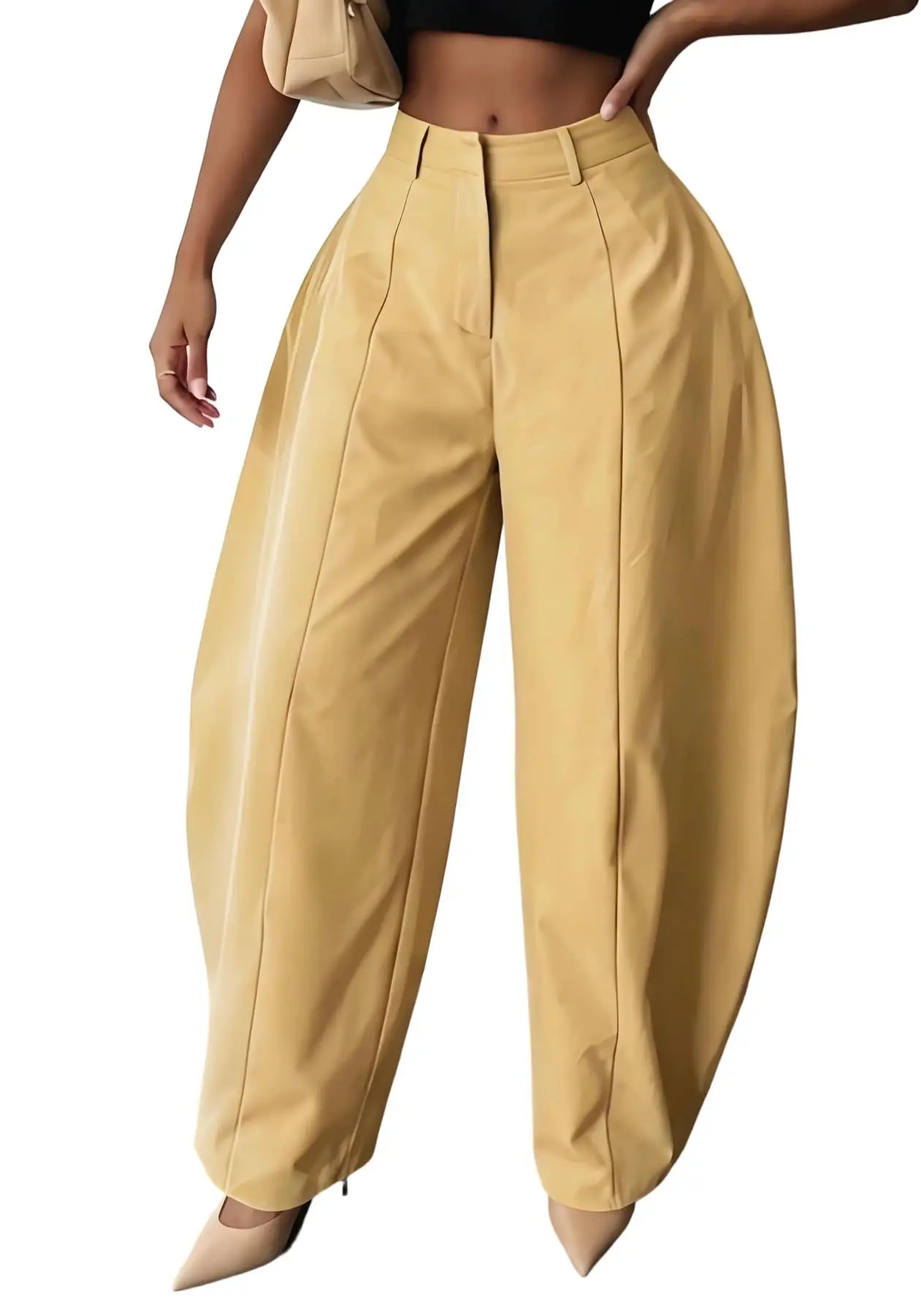 Women High Waist Barrel Wide Leg Pants Front Seam Straight Curved Baggy Trousers Casual Oversized Loose Balloon Pants Bottoms
