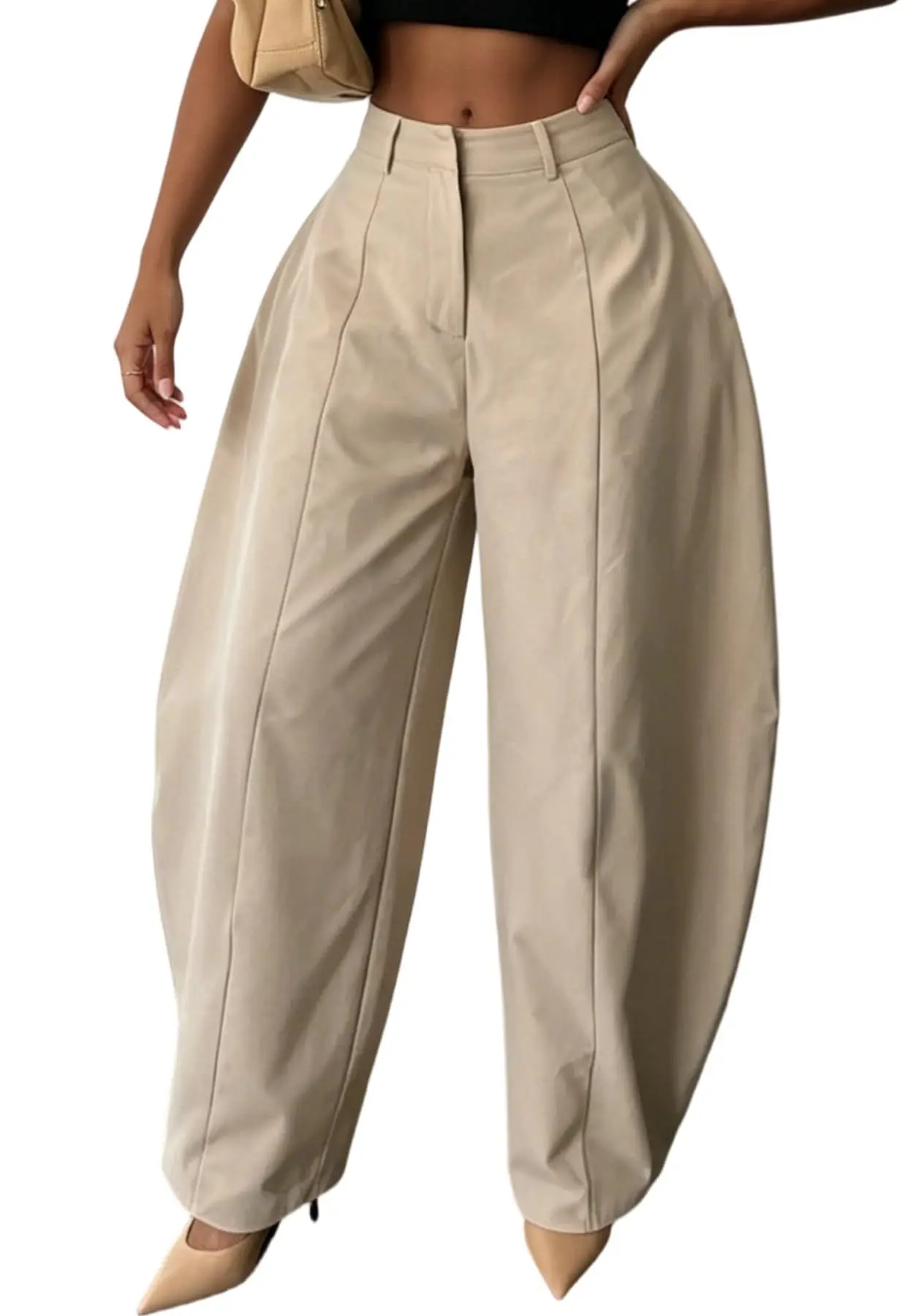 Women High Waist Barrel Wide Leg Pants Front Seam Straight Curved Baggy Trousers Casual Oversized Loose Balloon Pants Bottoms