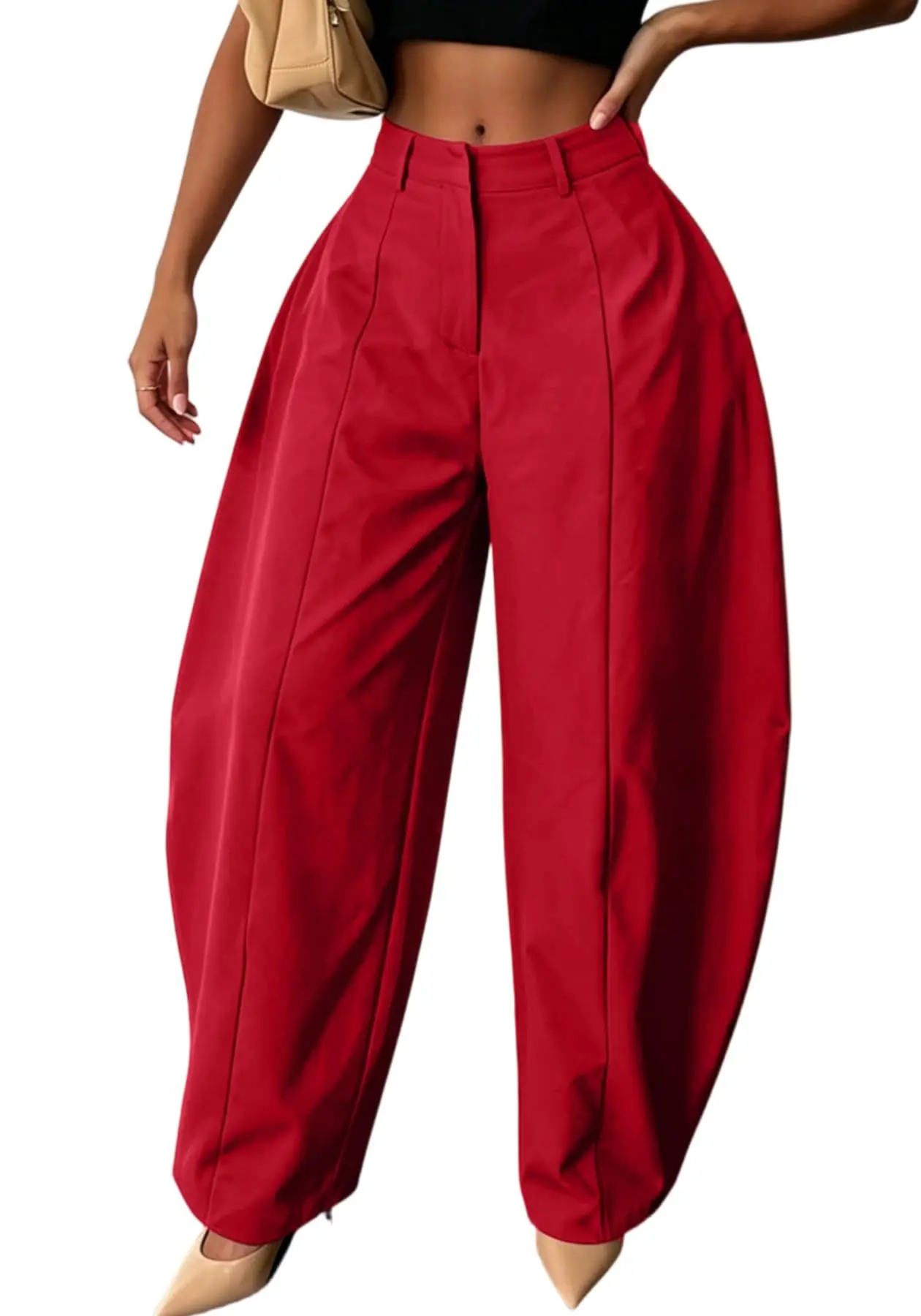 Women High Waist Barrel Wide Leg Pants Front Seam Straight Curved Baggy Trousers Casual Oversized Loose Balloon Pants Bottoms
