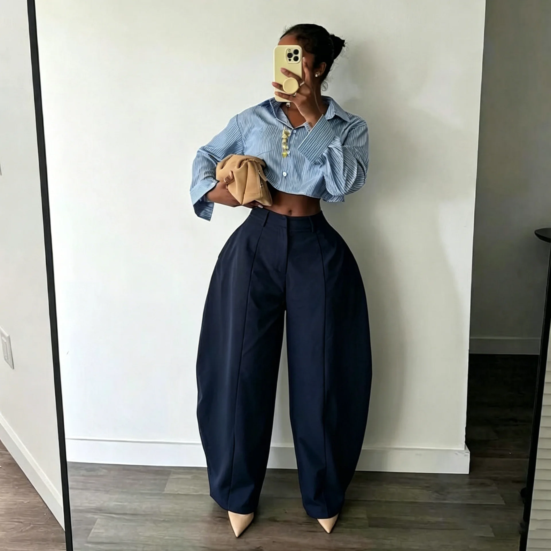 Women High Waist Barrel Wide Leg Pants Front Seam Straight Curved Baggy Trousers Casual Oversized Loose Balloon Pants Bottoms