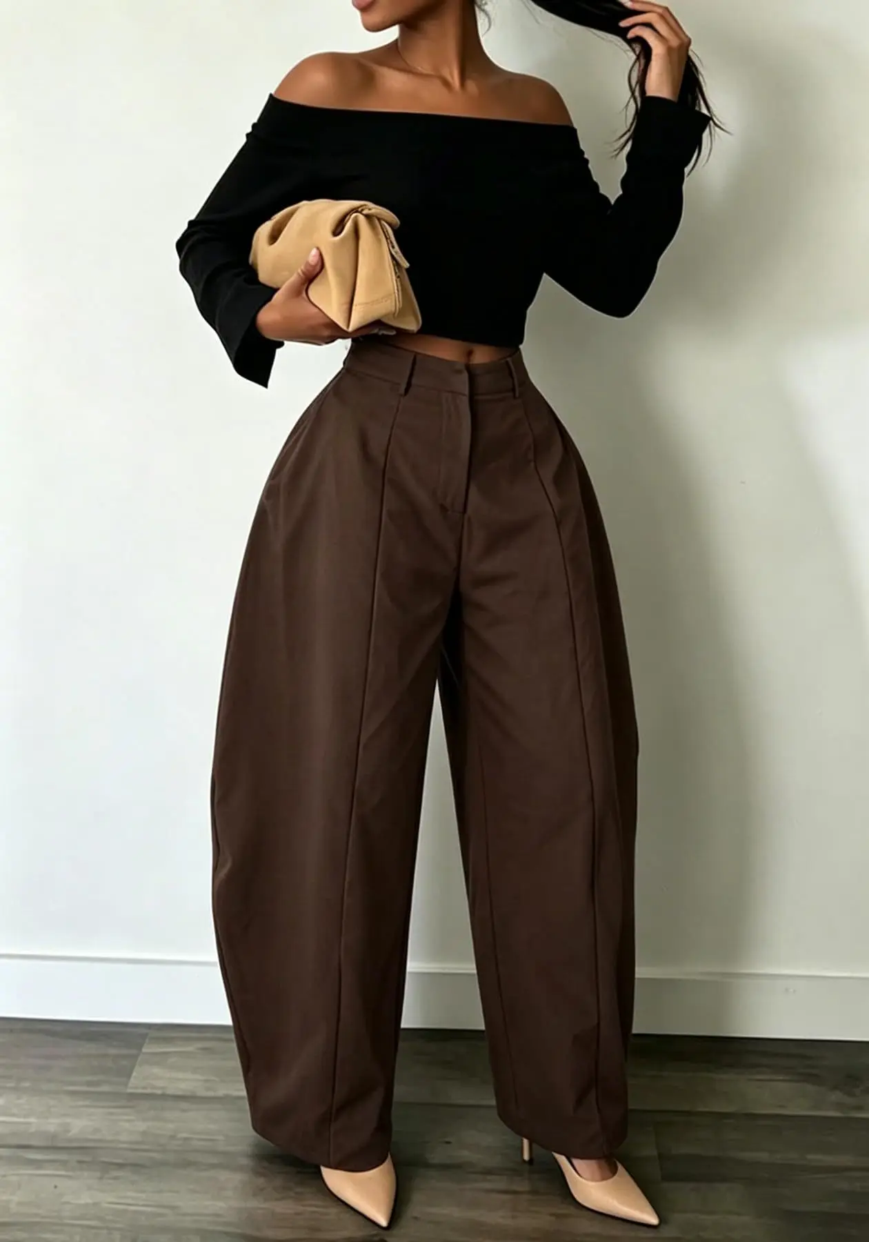 Women High Waist Barrel Wide Leg Pants Front Seam Straight Curved Baggy Trousers Casual Oversized Loose Balloon Pants Bottoms