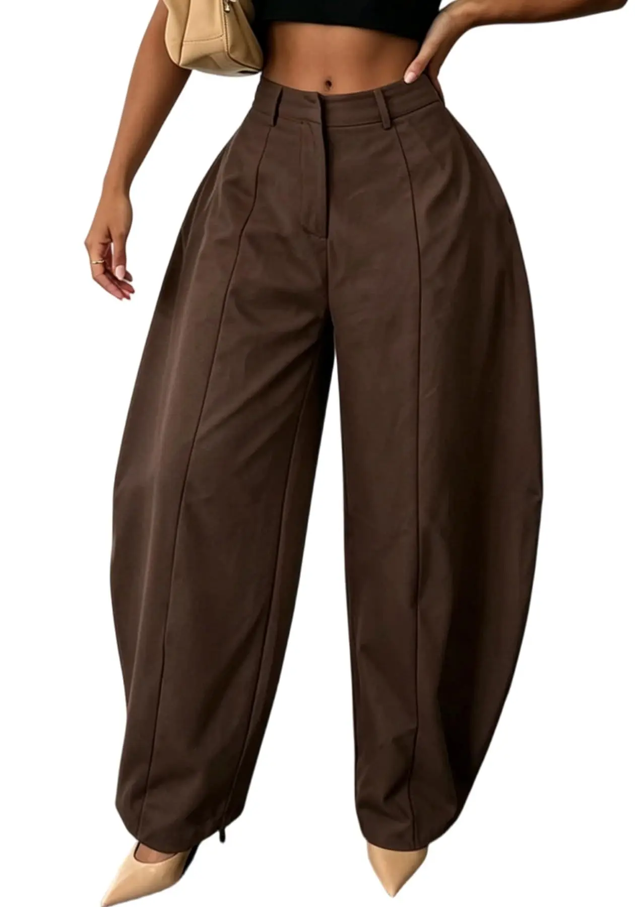 Women High Waist Barrel Wide Leg Pants Front Seam Straight Curved Baggy Trousers Casual Oversized Loose Balloon Pants Bottoms