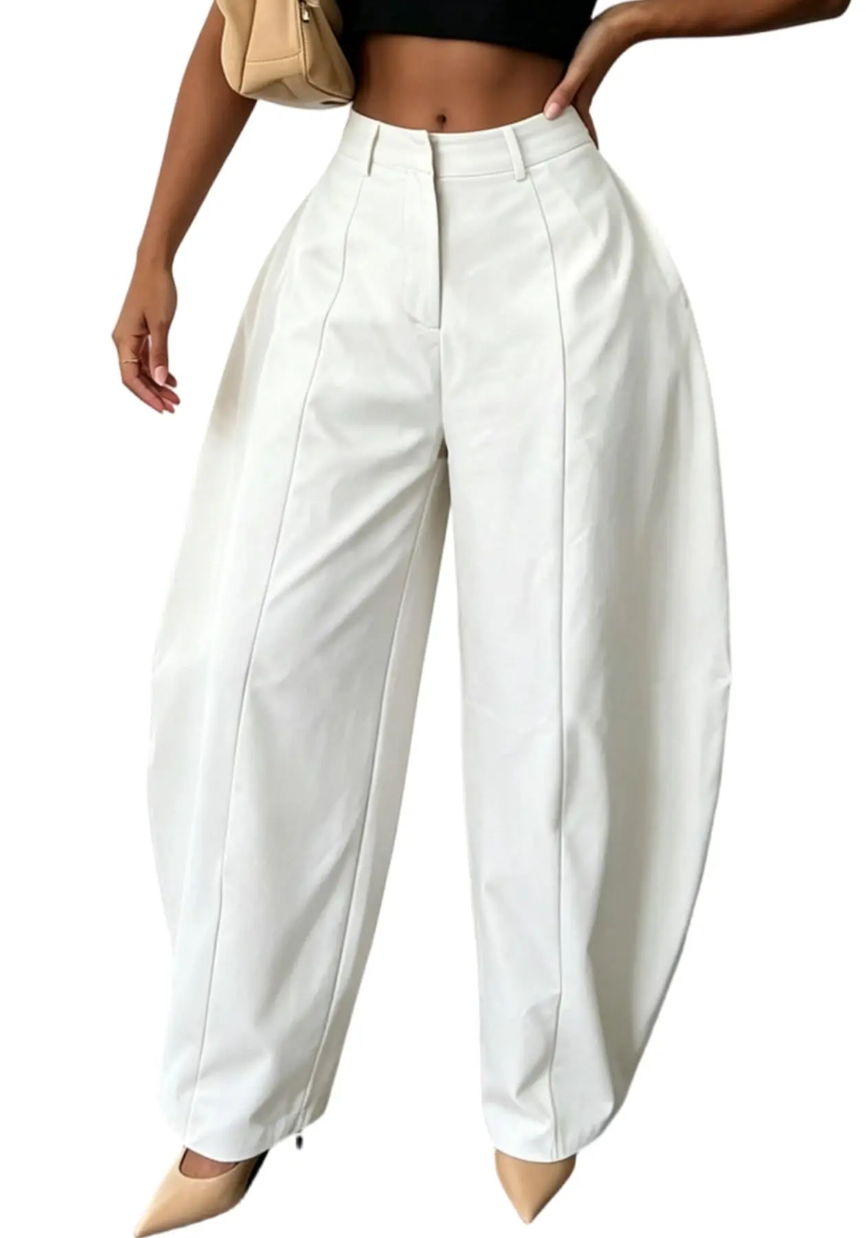 Women High Waist Barrel Wide Leg Pants Front Seam Straight Curved Baggy Trousers Casual Oversized Loose Balloon Pants Bottoms