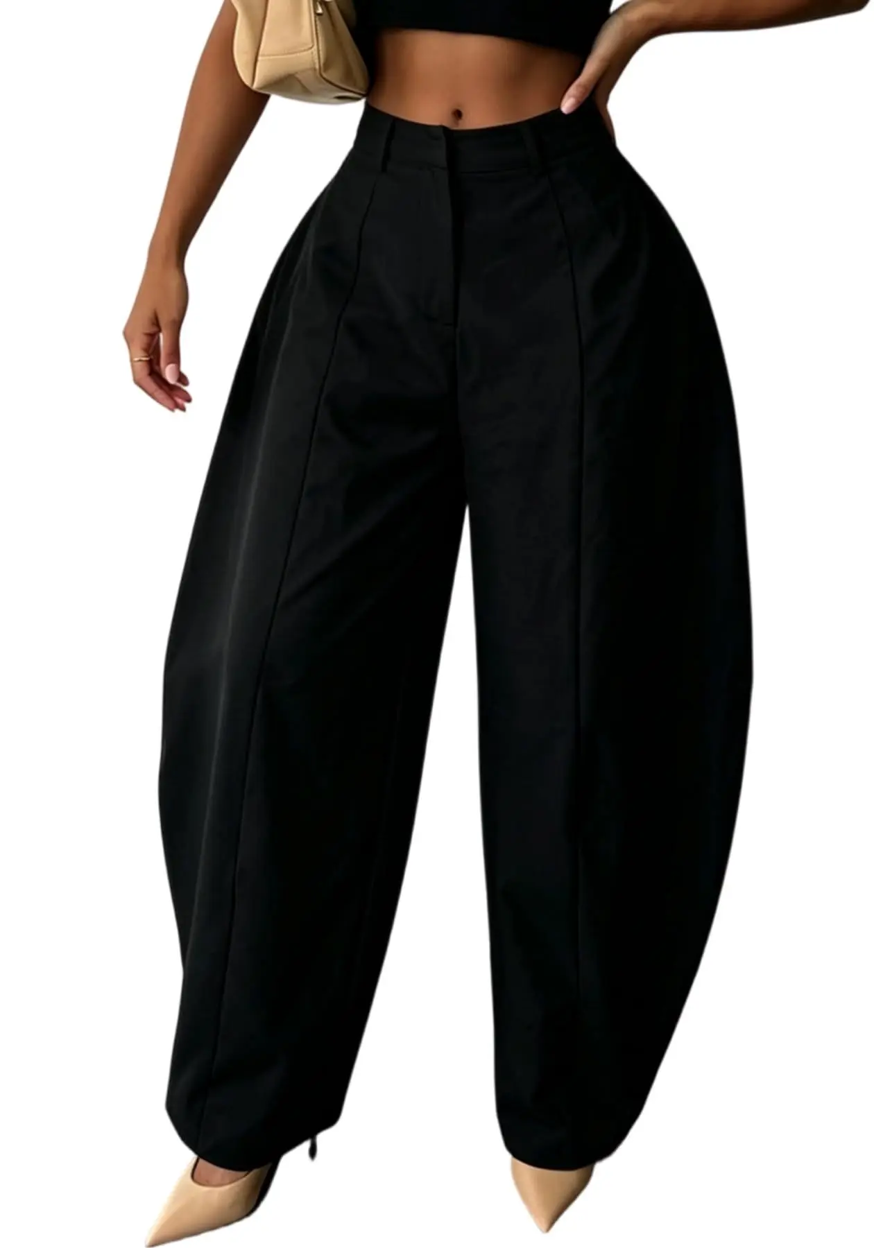 Women High Waist Barrel Wide Leg Pants Front Seam Straight Curved Baggy Trousers Casual Oversized Loose Balloon Pants Bottoms