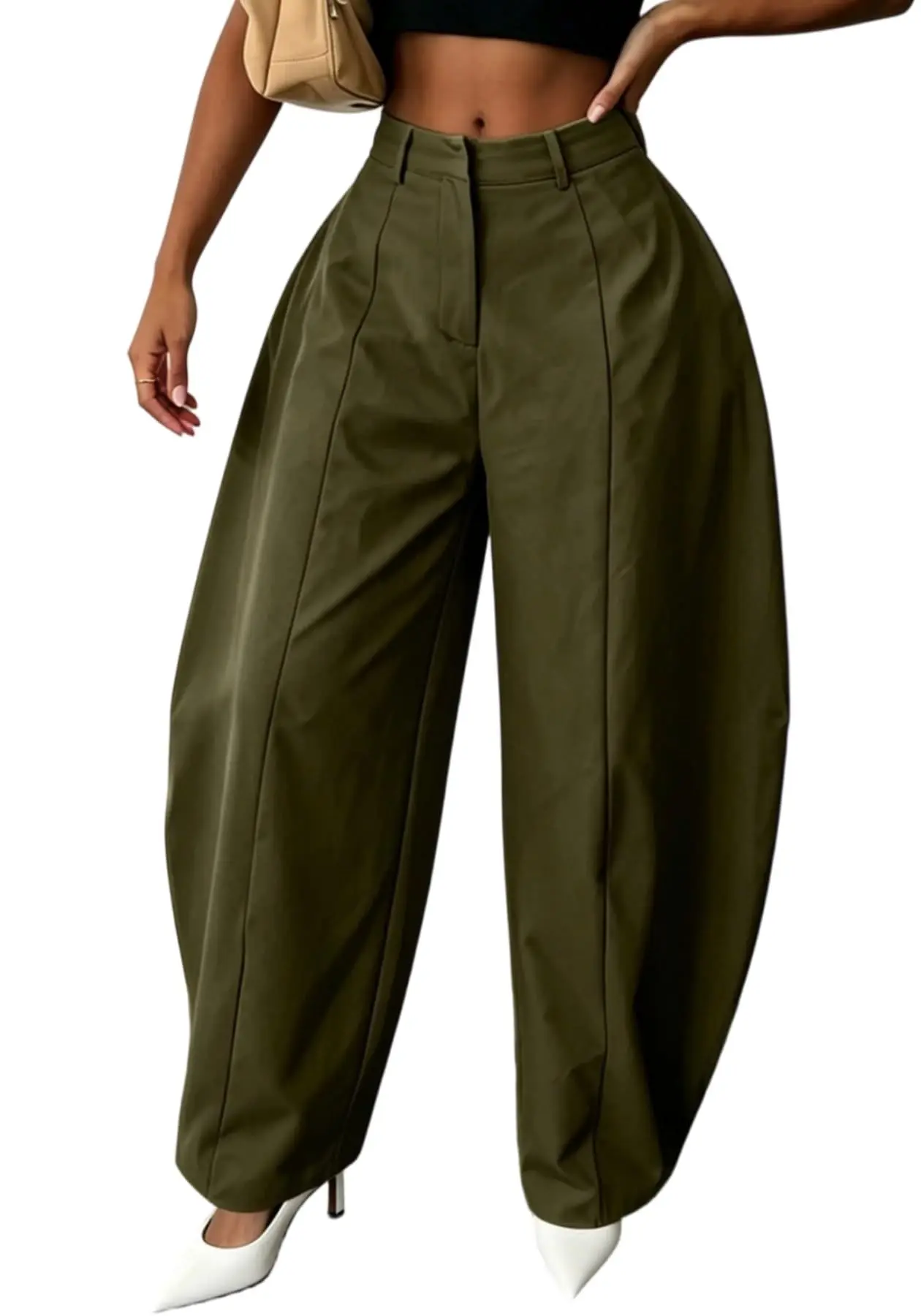 Women High Waist Barrel Wide Leg Pants Front Seam Straight Curved Baggy Trousers Casual Oversized Loose Balloon Pants Bottoms
