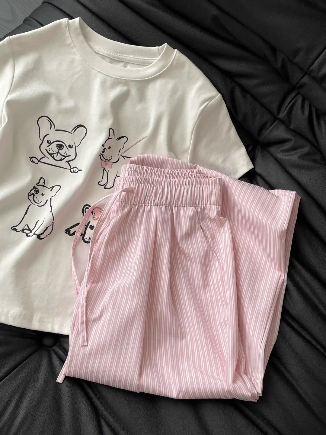 5XL Korean Striped Pockets Full Length Pants Women Spring Summer Thin High Waist Drawstring Loose Casual Straight Trousers