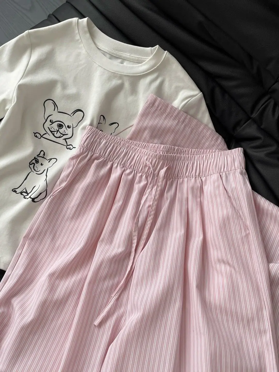 5XL Korean Striped Pockets Full Length Pants Women Spring Summer Thin High Waist Drawstring Loose Casual Straight Trousers