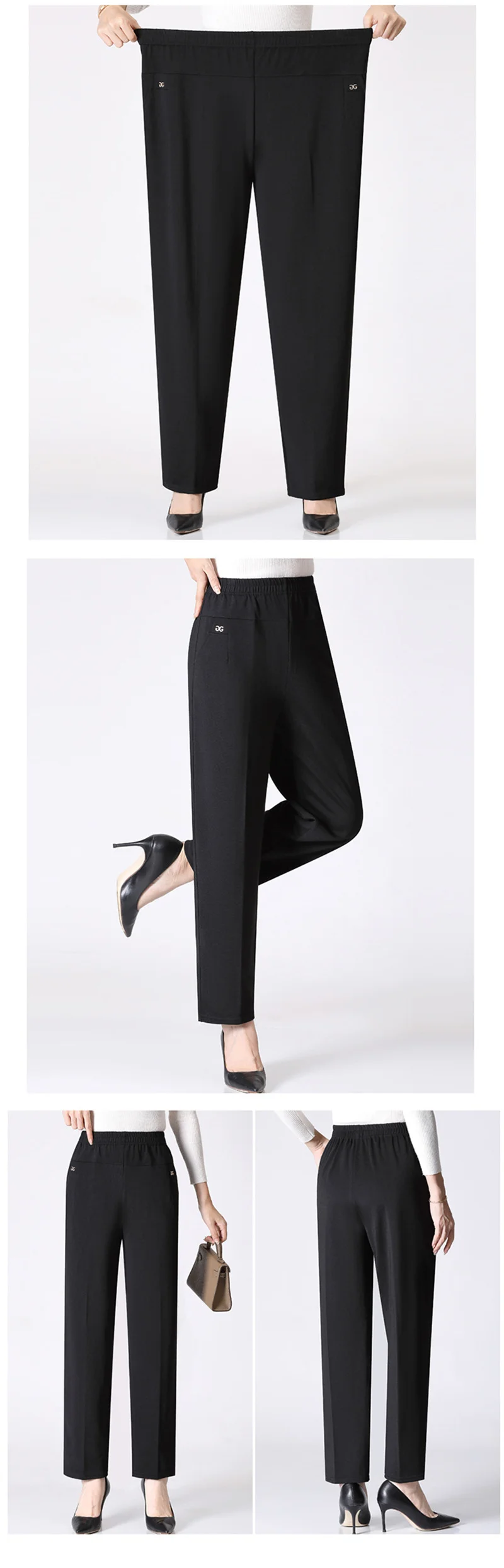 Spring Autumn Women Long Pants 2025New Elastic High Waist Casual Middle and Old Mom Pants Winter Plushed Warm Straight Pants 8XL