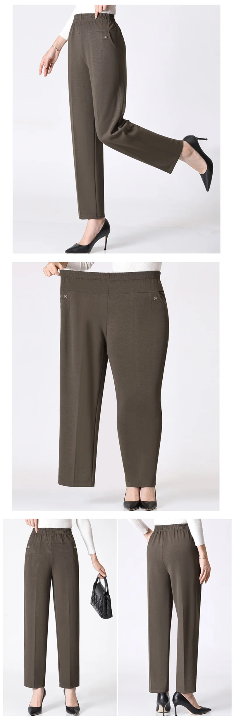 Spring Autumn Women Long Pants 2025New Elastic High Waist Casual Middle and Old Mom Pants Winter Plushed Warm Straight Pants 8XL