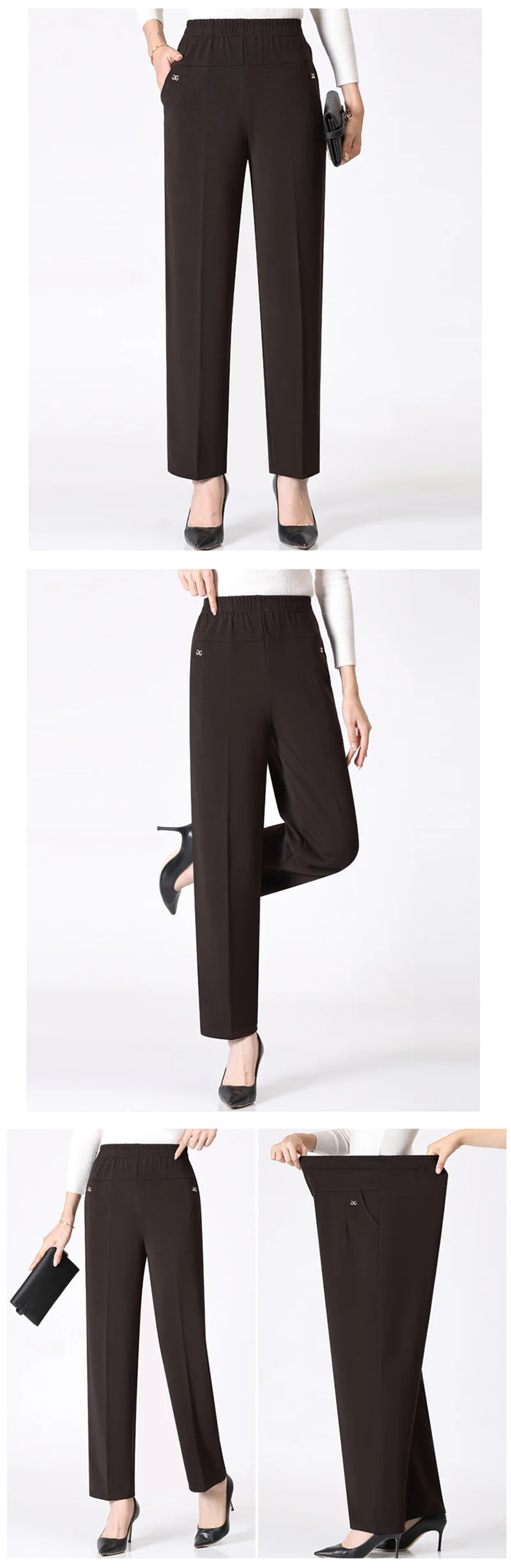 Spring Autumn Women Long Pants 2025New Elastic High Waist Casual Middle and Old Mom Pants Winter Plushed Warm Straight Pants 8XL