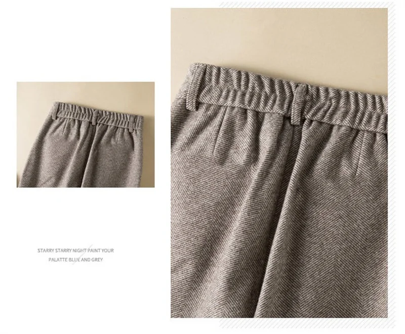 Women's Herringbone Woolen Trousers Autumn Winter Fleece Thicken Straight Harem Pants Suit Pants Female Warm Casual Pants 2025