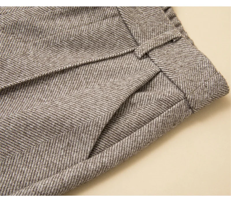 Women's Herringbone Woolen Trousers Autumn Winter Fleece Thicken Straight Harem Pants Suit Pants Female Warm Casual Pants 2025
