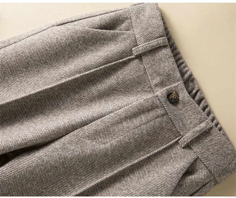 Women's Herringbone Woolen Trousers Autumn Winter Fleece Thicken Straight Harem Pants Suit Pants Female Warm Casual Pants 2025