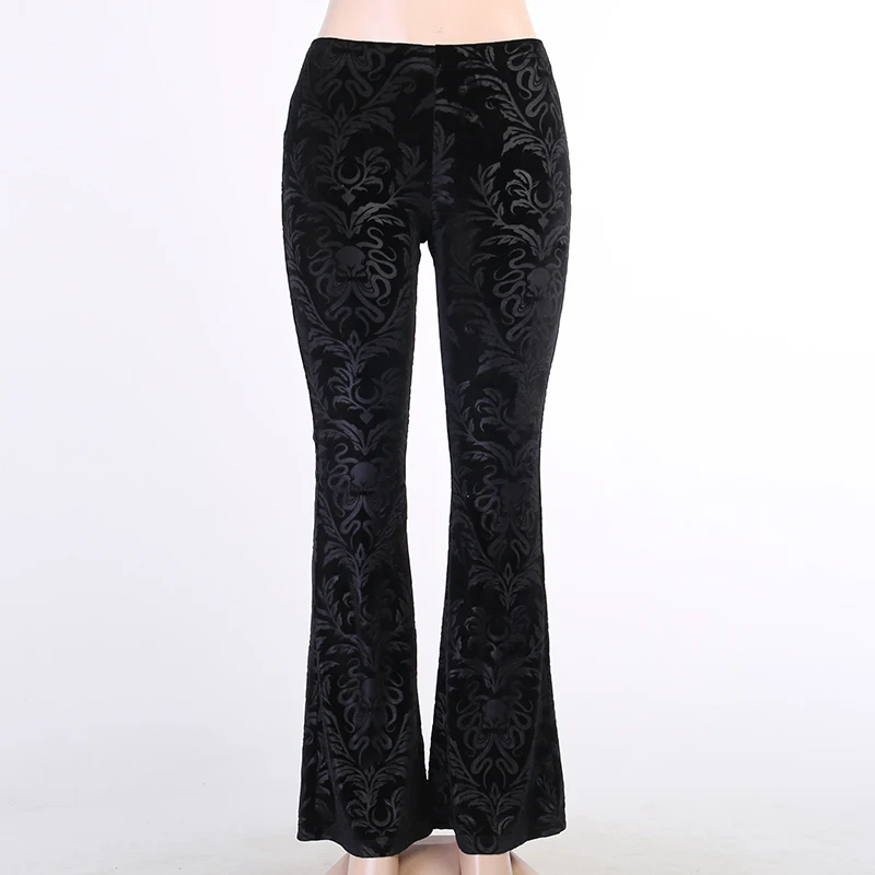 Y2K Gothic Black Velvet Lace Mesh Flare Pants Sexy Harajuku Aesthetic See Through Emo Pants Vintage Women Summer Pant Streetwear