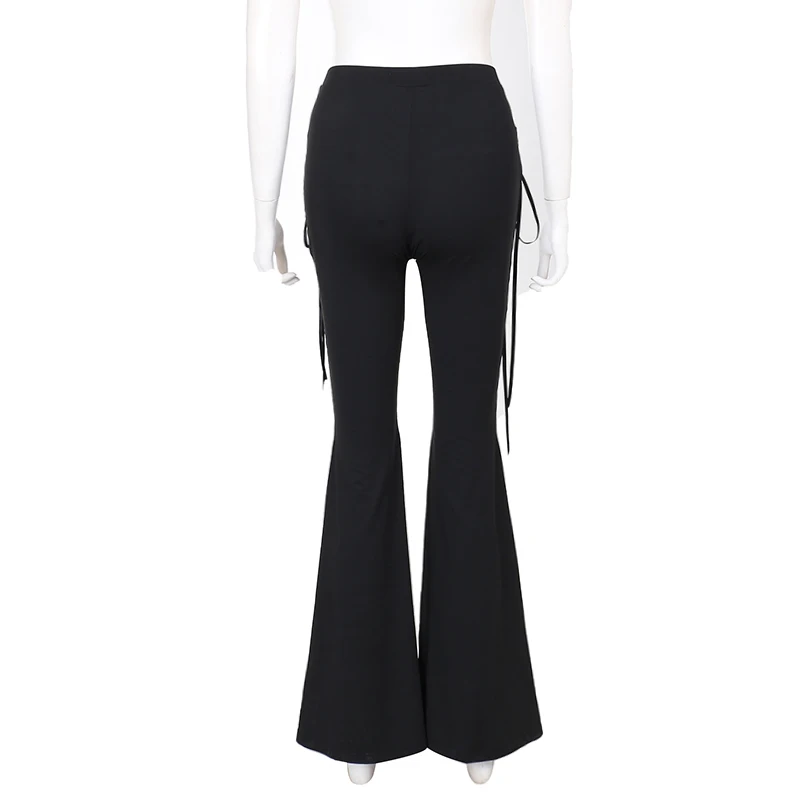 Y2K Gothic Black Velvet Lace Mesh Flare Pants Sexy Harajuku Aesthetic See Through Emo Pants Vintage Women Summer Pant Streetwear