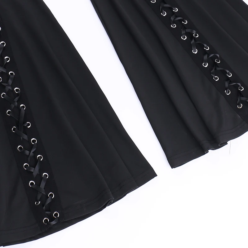 Y2K Gothic Black Velvet Lace Mesh Flare Pants Sexy Harajuku Aesthetic See Through Emo Pants Vintage Women Summer Pant Streetwear