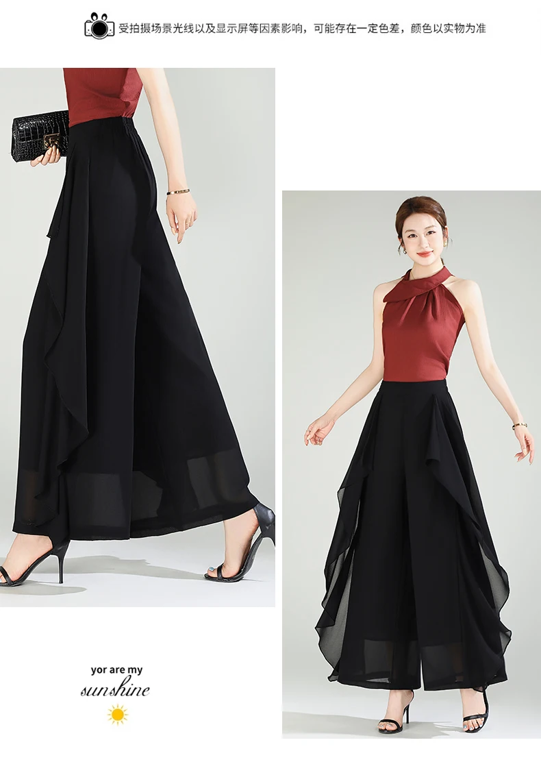 ZUZK Summer Ruffles Chiffion Pants Elastic Waist White Pants Women Fashion Lady Dance Pants baggy pants Wide Leg Pants