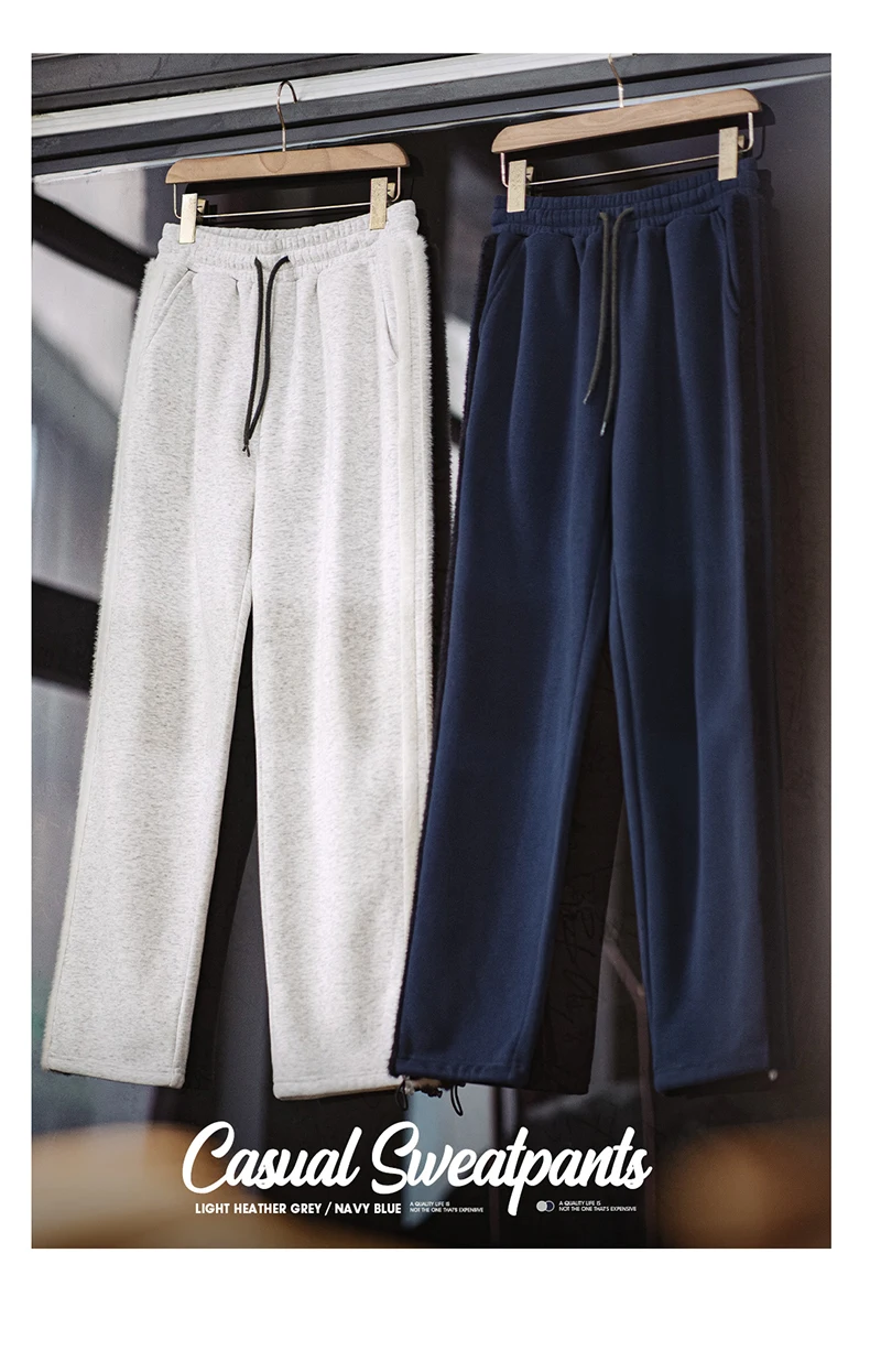 Maden Casual Loose Fleece-lined Sweatpants with Double-bar Striped Design Trousers for Women's Autumn and Winter Sports Pants
