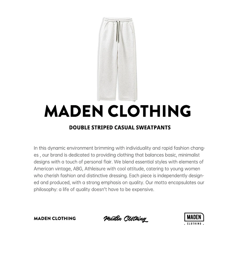 Maden Casual Loose Fleece-lined Sweatpants with Double-bar Striped Design Trousers for Women's Autumn and Winter Sports Pants
