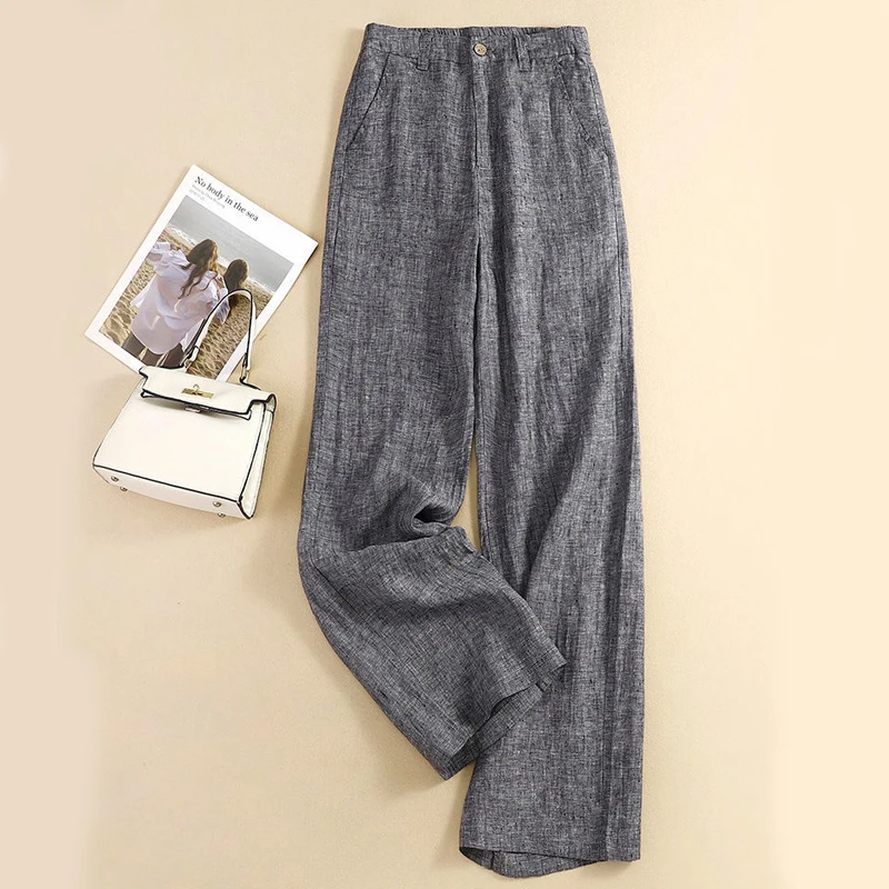 Linen High Waist Solid Color Wide Leg Pants Summer New Korean Women Loose Large Size Fashion Temperament Drape Casual Straight P