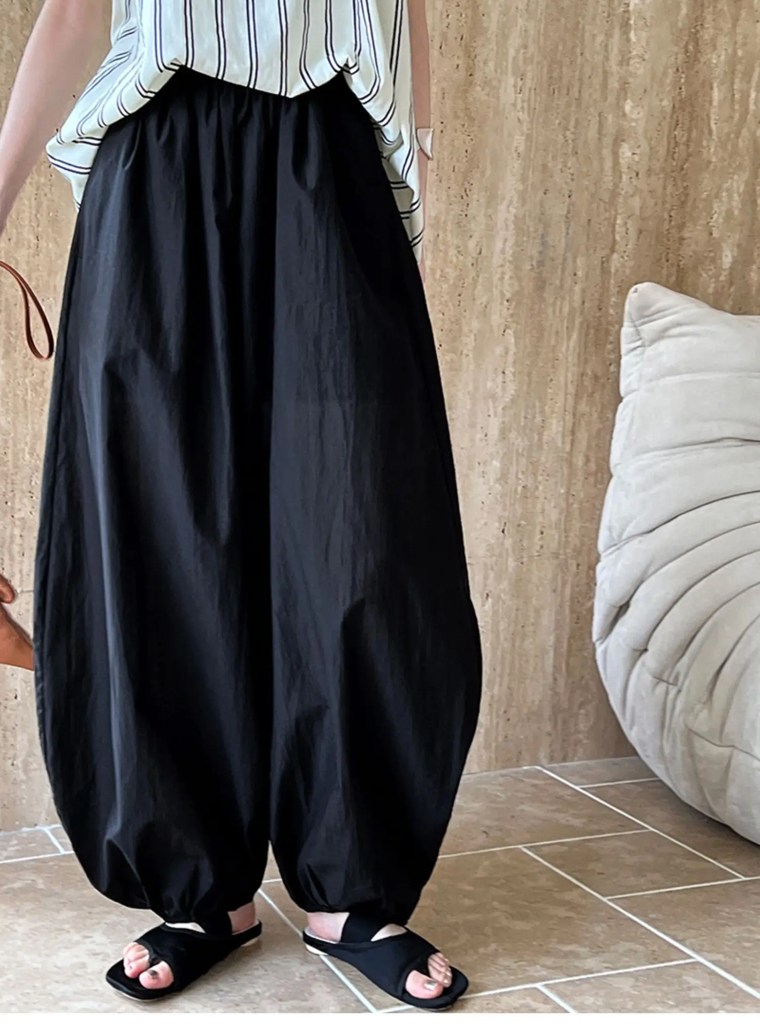 Oversized Bloomers 2026 New Summer Designer Elegant Fashion Women Lantern Pants Casual Loose Breathable Cotton Wide Leg Pants