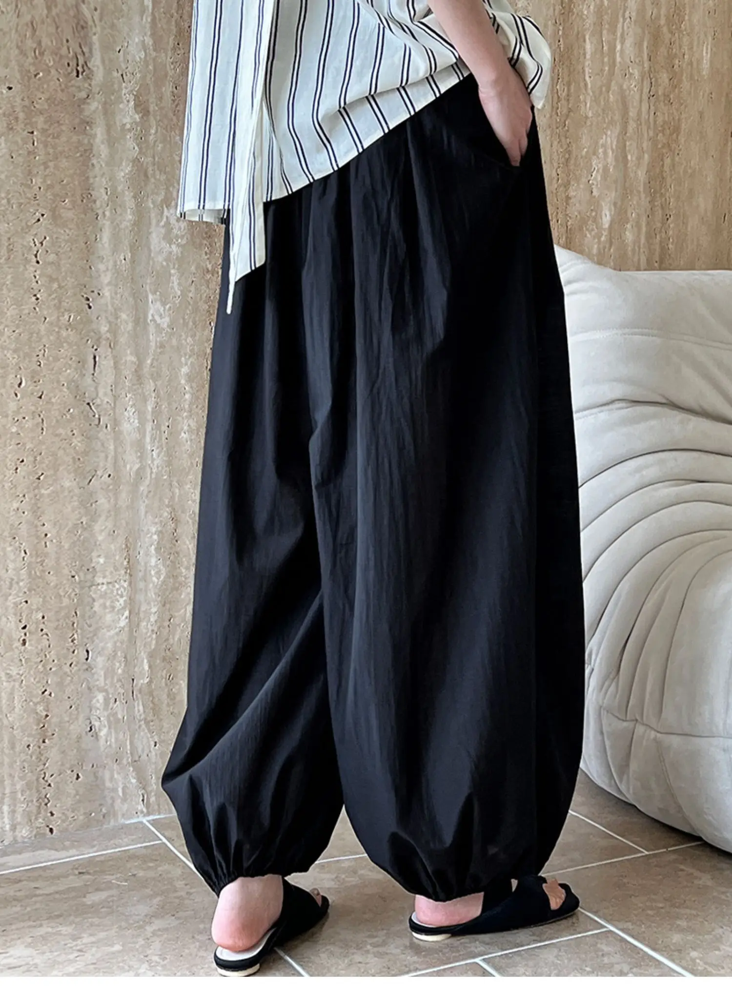 Oversized Bloomers 2026 New Summer Designer Elegant Fashion Women Lantern Pants Casual Loose Breathable Cotton Wide Leg Pants