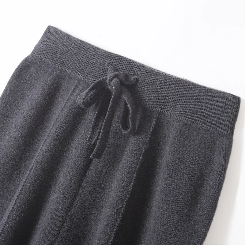 Women 100% Merino Wool Wide Leg Pants Autumn Winter Basic Soft Warm Pure Wool Knit Casual Simple Style Solid Knitted Trousers