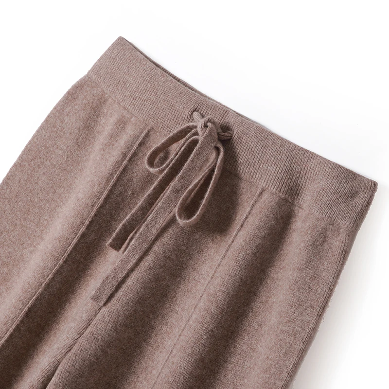 Women 100% Merino Wool Wide Leg Pants Autumn Winter Basic Soft Warm Pure Wool Knit Casual Simple Style Solid Knitted Trousers