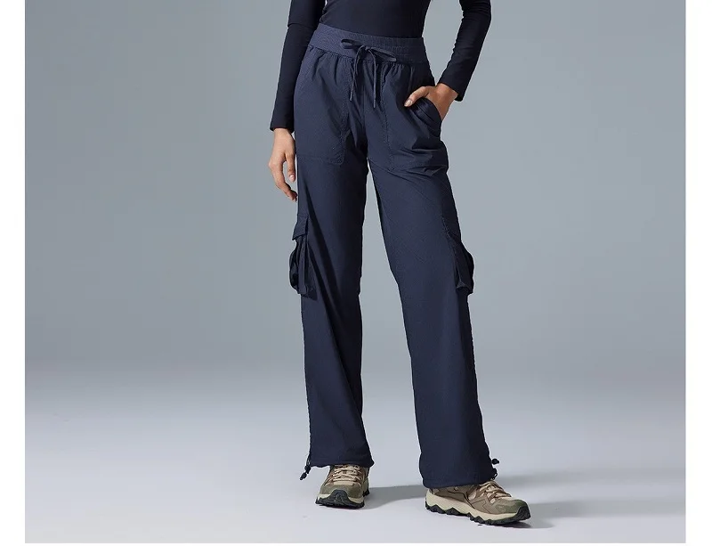 Women's Outdoor Sports Pants Lightweight Quick-Dry Workout Pants with Multiple Pockets Wide-Leg Cargo Casual Pants