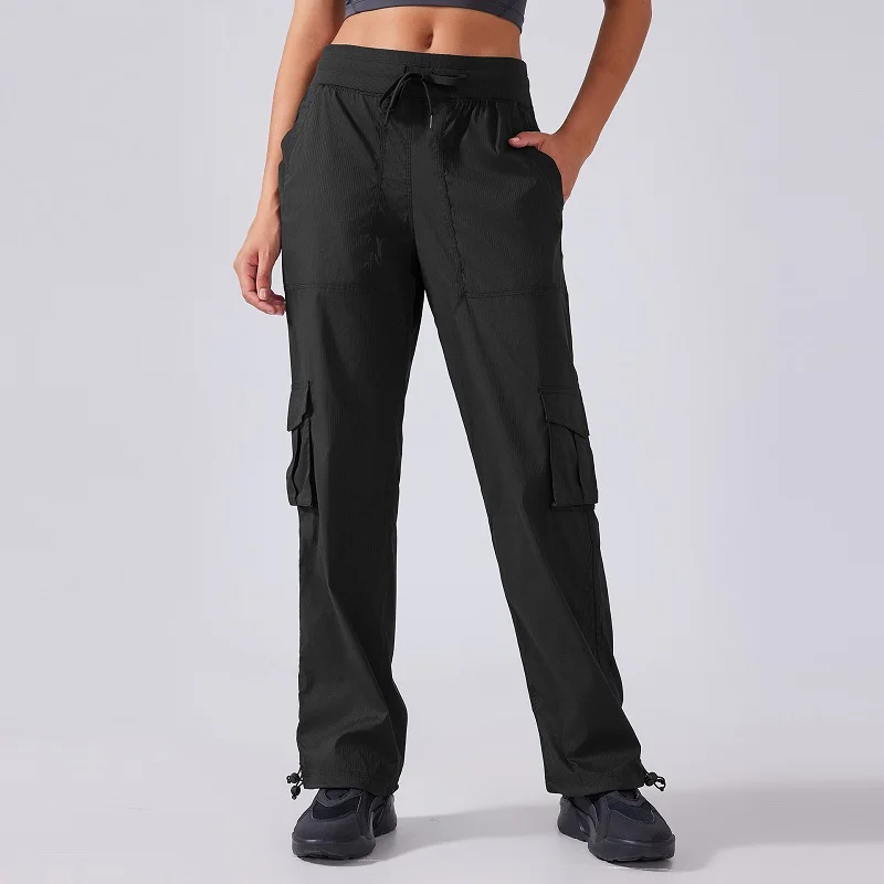 Women's Outdoor Sports Pants Lightweight Quick-Dry Workout Pants with Multiple Pockets Wide-Leg Cargo Casual Pants