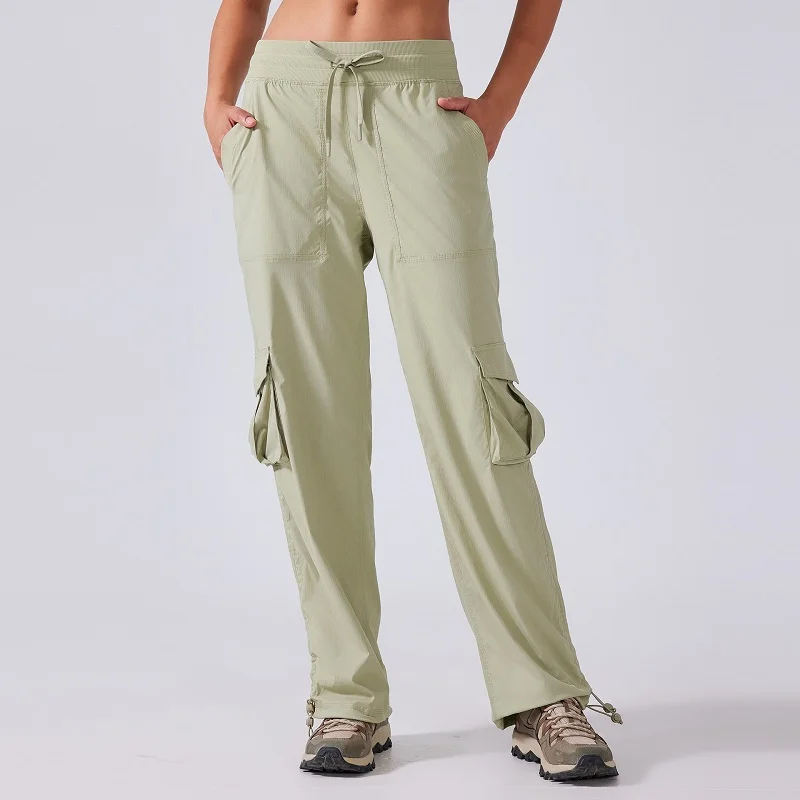 Women's Outdoor Sports Pants Lightweight Quick-Dry Workout Pants with Multiple Pockets Wide-Leg Cargo Casual Pants