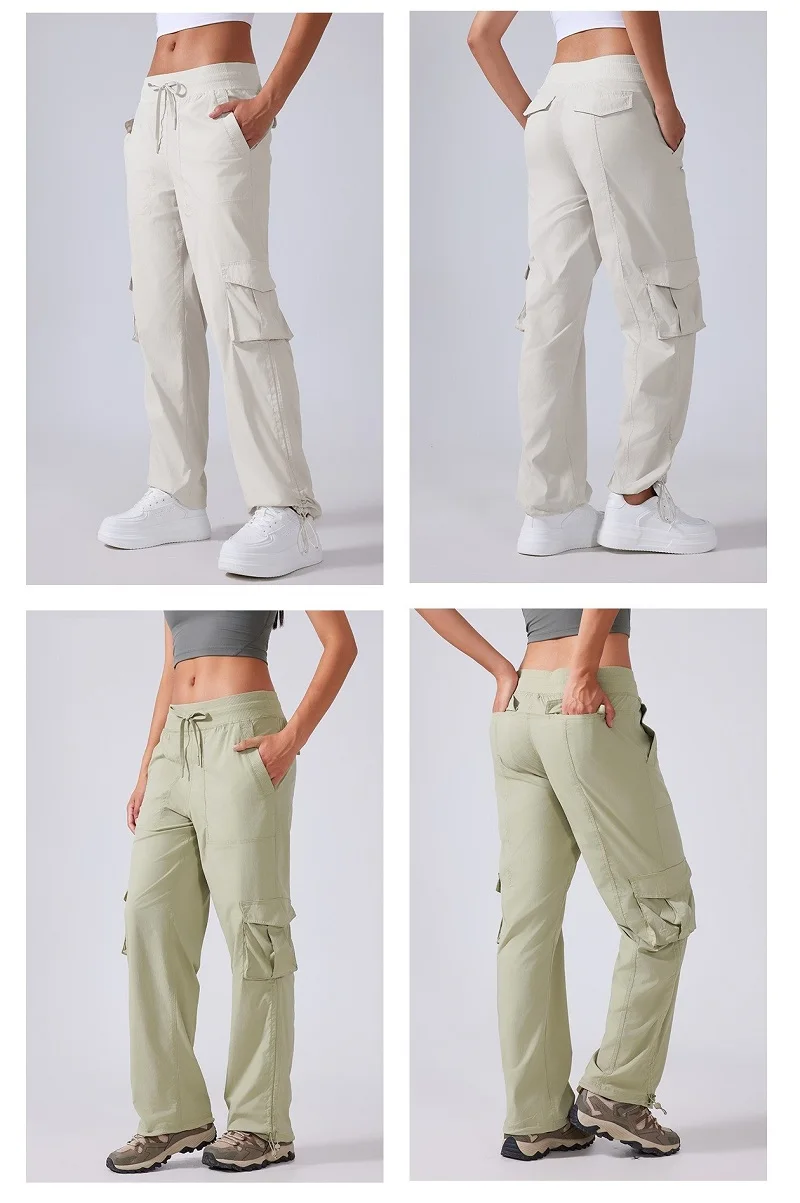 Women's Outdoor Sports Pants Lightweight Quick-Dry Workout Pants with Multiple Pockets Wide-Leg Cargo Casual Pants