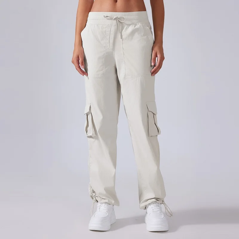 Women's Outdoor Sports Pants Lightweight Quick-Dry Workout Pants with Multiple Pockets Wide-Leg Cargo Casual Pants