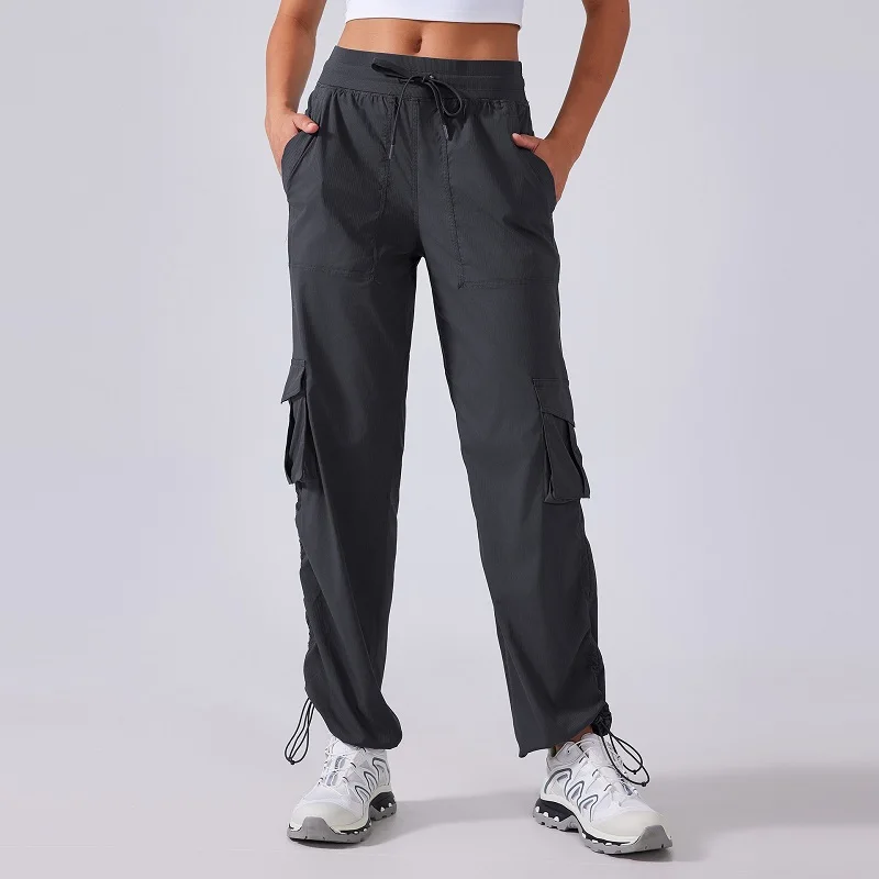 Women's Outdoor Sports Pants Lightweight Quick-Dry Workout Pants with Multiple Pockets Wide-Leg Cargo Casual Pants