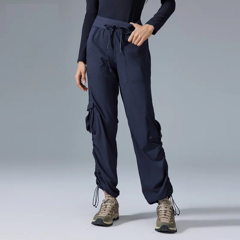 Women's Outdoor Sports Pants Lightweight Quick-Dry Workout Pants with Multiple Pockets Wide-Leg Cargo Casual Pants