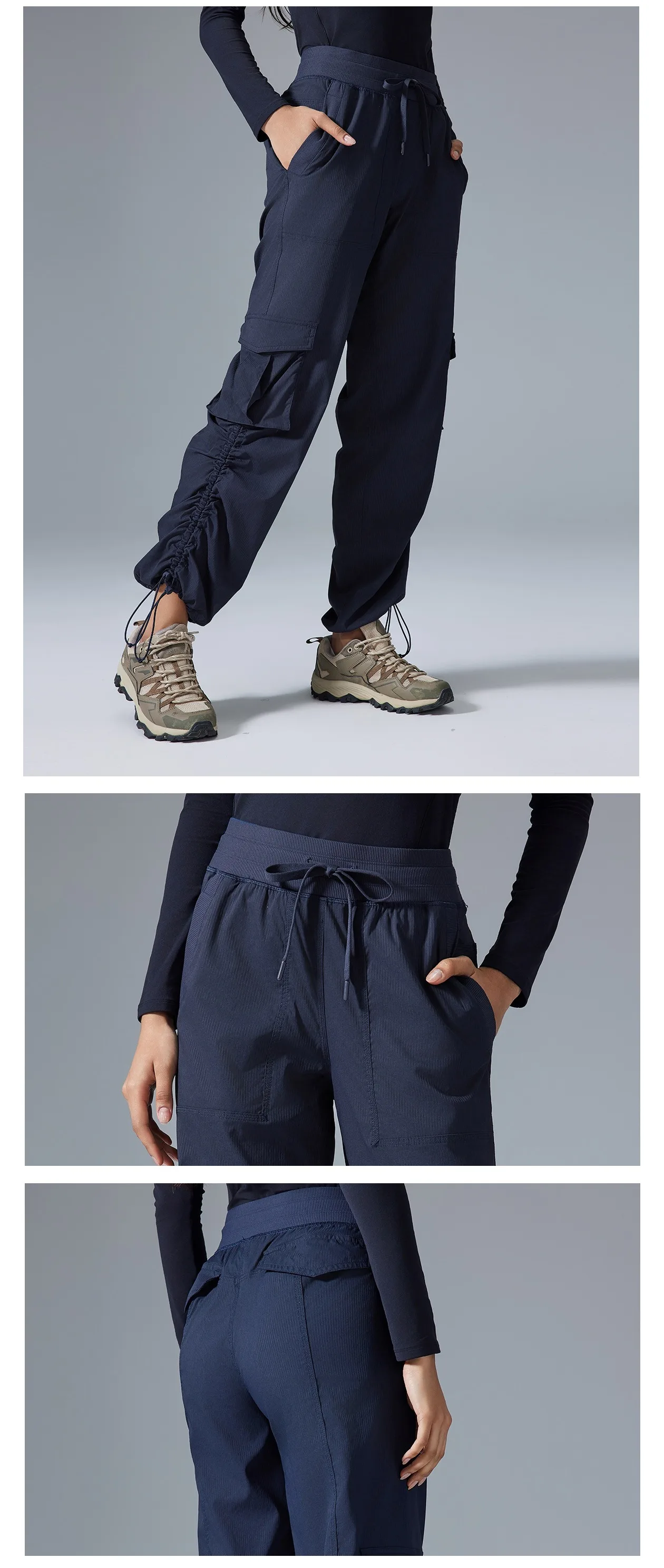 Women's Outdoor Sports Pants Lightweight Quick-Dry Workout Pants with Multiple Pockets Wide-Leg Cargo Casual Pants