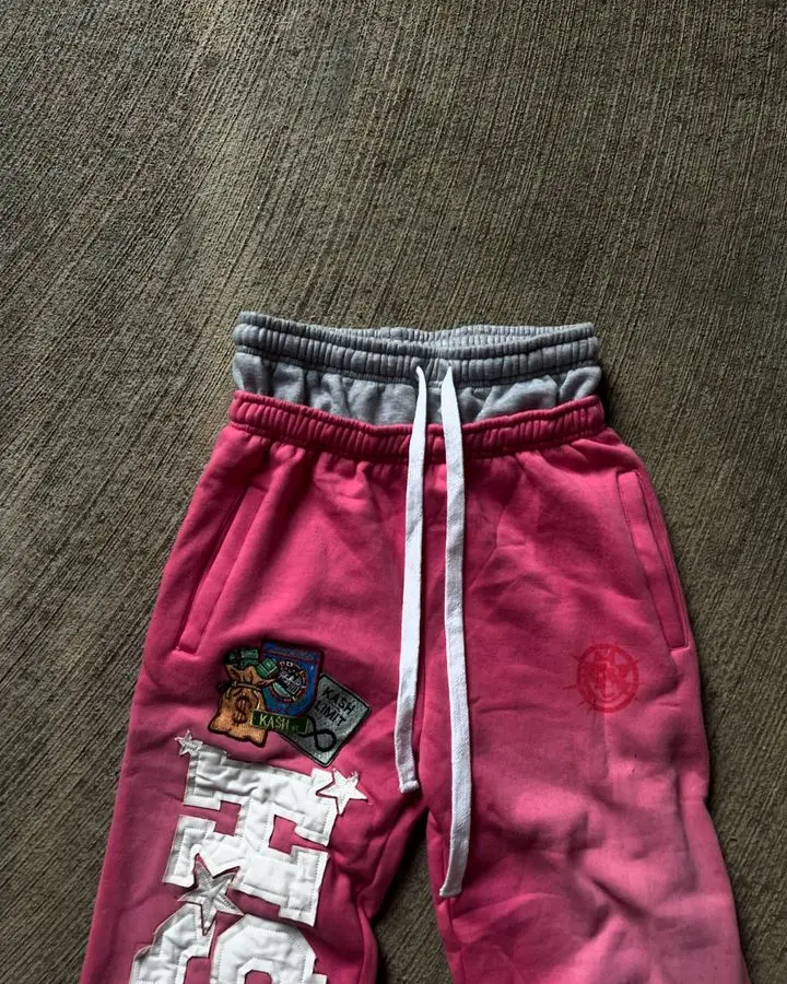 Streetwear American Flag Graphic Joggers Women Men Gray Oversized Wide Leg Sweatpants Patriotic Print Distressed Wash Y2K Style