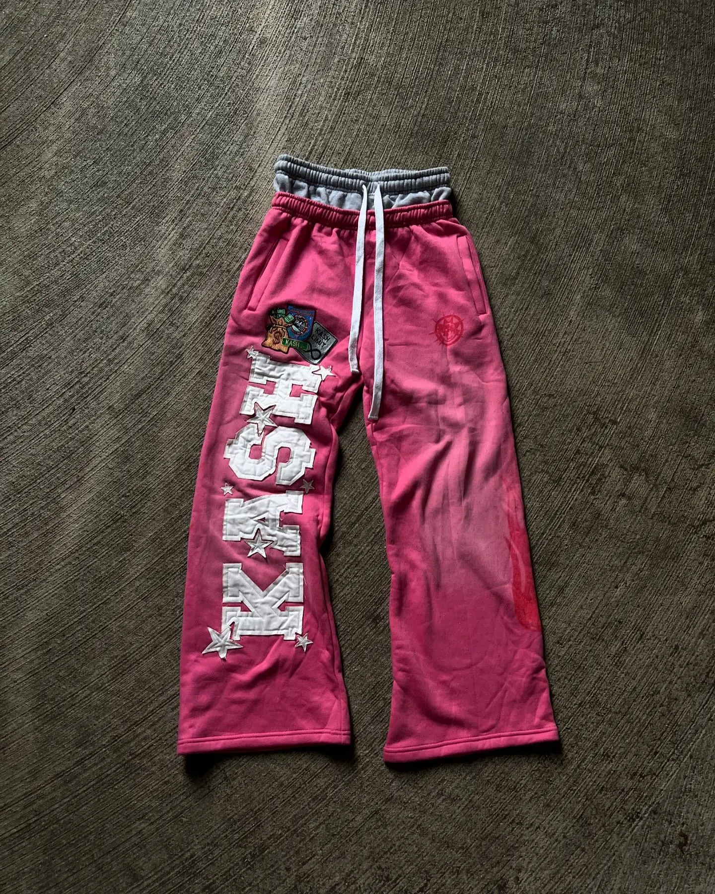 Streetwear American Flag Graphic Joggers Women Men Gray Oversized Wide Leg Sweatpants Patriotic Print Distressed Wash Y2K Style