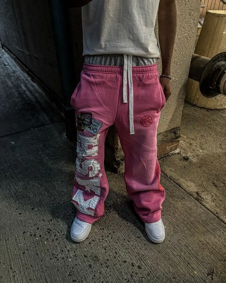 Streetwear American Flag Graphic Joggers Women Men Gray Oversized Wide Leg Sweatpants Patriotic Print Distressed Wash Y2K Style