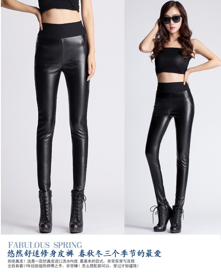 2022 Winter clothes S-XXXXL Women Stretch PU Leather Pants Black Warm velvet Trousers Ladies Female Pencil Pants Femme capris