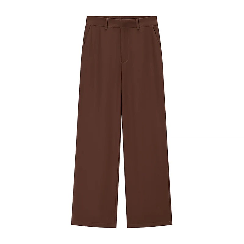 Willshela Women Fashion Solid Front Zipper Straight Pants Vintage High Waist Full Length Female Chic Lady Trousers