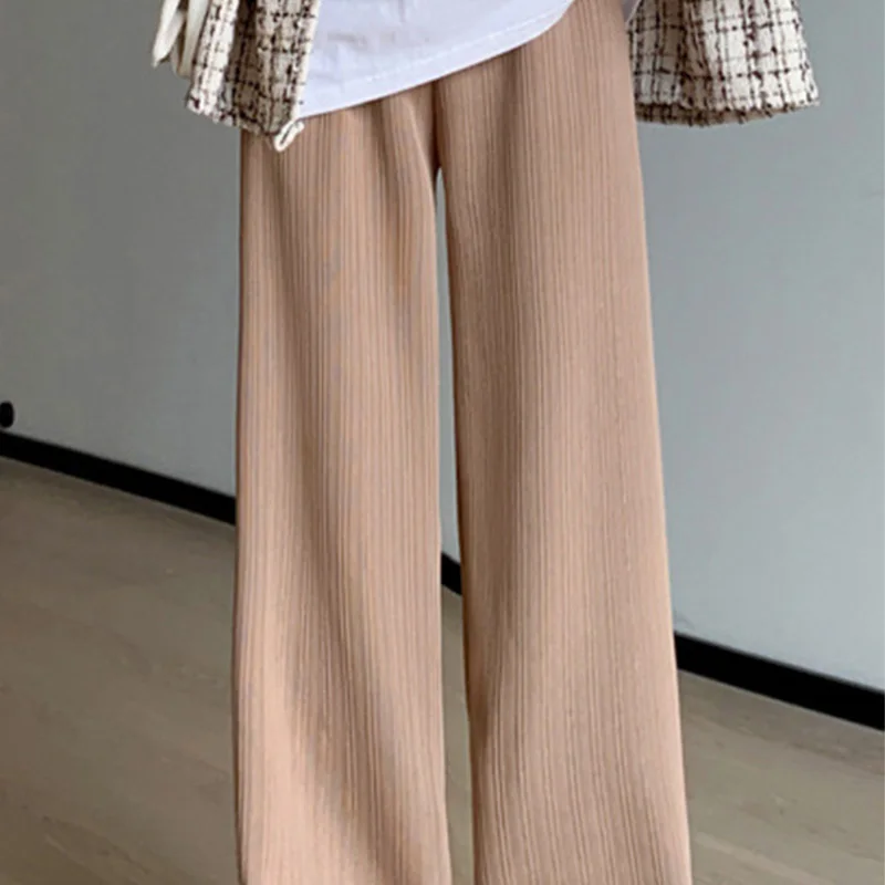 2025 Winter Fleece Lined Warm Pants Women Solid Color Wide Leg Pants Woman Comfortable Elastic High Waist Trousers Female