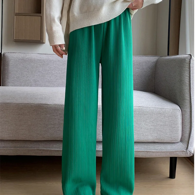 2025 Winter Fleece Lined Warm Pants Women Solid Color Wide Leg Pants Woman Comfortable Elastic High Waist Trousers Female