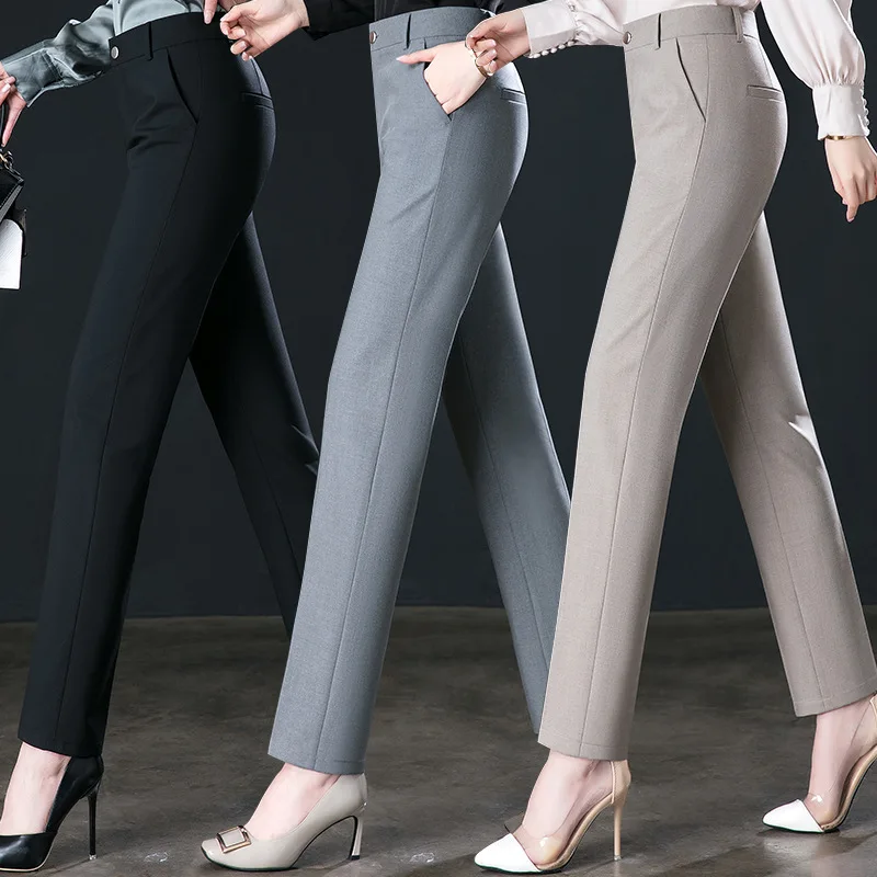 2026 New Women's Suit Pants, Black Gray Khaki Pantalones Spring Female Slim Trousers, Asian Size 26 27 28 29 30 31 32 33